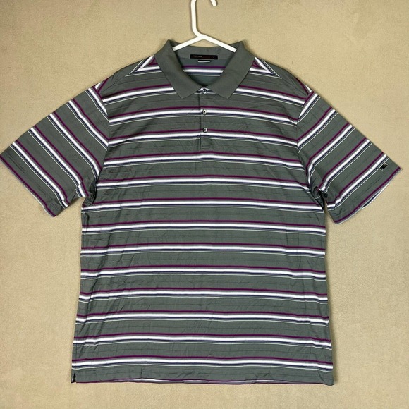 Nike Polo‎ Shirt Adult 2XL Gray Striped Tiger Woods Collection Golf Dri Fit Mens - Picture 1 of 10